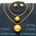 Parure bijoux en acier inoxydable doré 18K avec pendentifs boules et chaîne serpent - Parure 3 Pièces Pendentif 25mm (Collier + Bracelet + Boucles d'Oreilles) / Doré