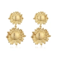 Detailed view of vintage gold sunflower drop earrings featuring layered petals and texture - Style E: Gold 1 Pair