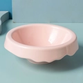 Modern pink wavy ceramic cat bowl with elevated stand for neck protection - Ice Cream Style Bowl / Pink
