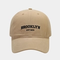 Detail of Brooklyn embroidery on khaki cotton canvas baseball cap with dense stitching - Adjustable / Khaki