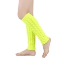 Neon yellow cable knit leg warmers with ribbed cuffs for winter styling - One Size / Neon Yellow