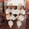 Golden fan tassel earrings with 925 silver needles and white pearl accents for women - 30# Silver Earring Post-Golden-White Petals