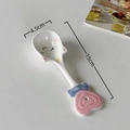 Cute white ceramic spoon with smiley face, pink cat ears and blue bow, size 15cm x 4.5cm - Unicorn-Long Handle Spoon