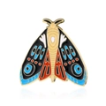 Exquisite moth enamel brooch with vibrant blue, black, and red wing details on golden metal - DB009-A (Bohemia Moth)