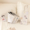 Parapluie chat pliant blanc crème avec sac assorti et revêtement noir anti-UV spécial - 3-plis automatique / Blanc cassé imprimé chat