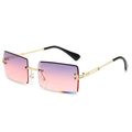 Frameless square sunglasses with purple-pink gradient lenses and gold metal frames - Gold Frame Purple Pink Lens