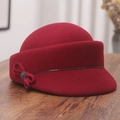 Chapeau équestre élégant en feutre de laine rouge avec nœud en strass pour femme - M (56-58cm) / Bordeaux