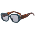 Retro polygon sunglasses with matte dark green frame and leopard print temples - Matte Green Frame Grey Lens