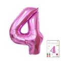Number 4 pink metallic foil balloon for birthday party decorations, size 40 inch - Number 4 / 40 Inch/With Paper Card / Rose Red