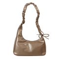 Brown PU leather shoulder bag with scrunchie strap and delicate bow detail in a crescent shape - Gold