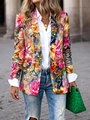 Slim fit floral print blazer with notched lapels and colorful flower patterns for women - M / Deep Pink