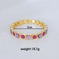 Gouden elastische hartarmband met paarse stenen en kristallen, diameter 5cm gewicht 18,7g - Paars Hart Cirkel