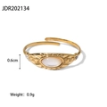 Detail of adjustable gold ring with white opal, star relief, and weight measurement - White Mother of Pearl Oval Style (JDR202134)