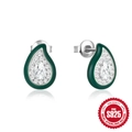 925 silver vintage pear-shaped stud earrings with green enamel and sparkling diamonds - 925 Silver/Zirconia/Enamel / White Gold Avocado/Waterdrop