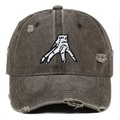 Vintage-Baseballkappe in Dunkelbraun mit weißer Stickerei und Destroyed-Effekten - Einheitsgröße / Kaffeebraun