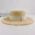 Wide brim hand-woven raffia straw hat with flat top and beige ribbon for sun protection - M (56-58cm) Adjustable / Beige Ribbon