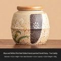 Mini beige ceramic tea canister with hand-painted daisy and natural wooden lid - Blue & White Gold Inlay Hand Painted Daisy - Jar