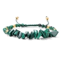 Adjustable woven bracelet featuring natural malachite stone chips and gold-tone metal beads - Malachite (FA0382)
