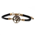 Adjustable black woven bracelet with golden tree of life charm and colorful zircon stones - Tree of Life / Black