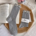 Grey knit cotton socks with faux pearl and flower accents shown in variant display - One Size (EU 34-39) / Light Gray