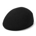 Classic black winter flat cap for men featuring thick thermal fleece and ear protection - Black (Woolen) / 58cm