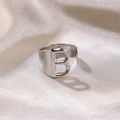 Adjustable silver letter B ring with polished finish and elegant metal texture - Letter B / Silver