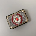 Bohemian handmade beaded accordion card wallet with red resin stone and metal trim - No.31 (Radiant Red Stone)
