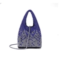 Sparkling dark blue and silver crystal bucket bag with metallic chain strap for evening - Mixed Rhinestone Gradient Blue