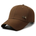 Classic dark brown cotton baseball cap with vintage Chinese characters metal logo - Adjustable (56-60cm) / Coffee