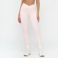 Legging de yoga rose clair à taille croisée haute avec poches latérales - Rose Clair