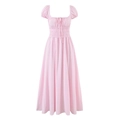 Rosa gestreiftes Kleid mit Puffärmeln und Karree-Ausschnitt, A-Linien-Schnitt auf Weiß - XS / Rosa