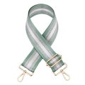 Detail of adjustable green woven strap with silver stripes and gold metal hooks - Matcha Green