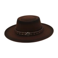 Classic dark brown wool felt fedora hat with studded leather band and vintage metal badge - One Size(56-58cm) / Coffee (Metal Gear)