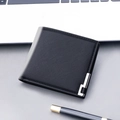 Portefeuille pour homme en similicuir noir avec texture carbone et décor en métal - Style Court / Noir