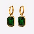 Orecchini a cerchio dorati con ciondolo a cuore verde smeraldo in zircone vintage - Orecchini a pendente con pietra rettangolare verde dorata(HF-E3239-GN)