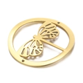 Conector redondo de acero inoxidable dorado con libélula calada para joyería - Estilo Mariposa Dorada (KLJ3701-Z)