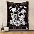 Bohemian black and white tarot The Lovers tapestry featuring skeletons and flowers - 73X95CM (Cross-border Brushed) / B&W Tarot Lovers