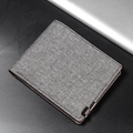 Men's short canvas wallet in dark grey linen texture with silver metal detail - Dark Gray