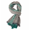 Lichte gestreepte sjaal in groen, beige en blauw met elegante afgewerkte franjes - Groen