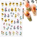 Adhesive nail art stickers featuring yellow sunflowers and green leaves (Model F943) - F943 (Fresh Yellow Flower Leaf)