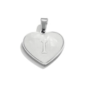 Silver stainless steel heart pendant with white inlay and engraved letter I for DIY jewelry - Letter I / Steel