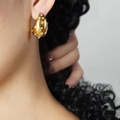 Elegant gold-tone teardrop earrings with white pearls and sparkling diamond accents - Gold High-gloss Shell Pearl (F1007-High-gloss Shell Pearl Gold Color)