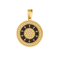 Close-up of gold cross pendant with black enamel inlay and sparkling crystal border - Multi-Cross Round Pendant Only (HD-73) / Gold