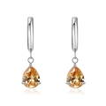 Elegant silver titanium steel hoop earrings with champagne pear-shaped zircon pendants - Silver Champagne Zircon