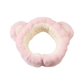 Detailed view of the soft pink plush headband with cute bear ears for facial cleansing - Headband - Light Pink Strawberry Bear
