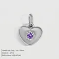 Silver stainless steel heart charm with purple February birthstone and starburst setting - February Violet / Silver
