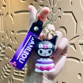 Kuromi 3D cake figurine keychain with purple branded wrist strap and gold metal clip - Sanrio Cake-Kuromi