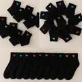 Black cotton kids socks set with colorful heart embroidery and elastic cuffs - Tablet With Colorful Little Hearts [black Mixed Colors] / 3-5 Years (Feet length 13-15cm)