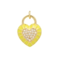 18K gold-plated heart lock charm with yellow enamel finish and micro-pave zircons - Lemon Yellow Heart