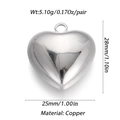 Detailed size chart of copper heart pendant showing 25mm width and 28mm height - Ysn024-4 / 18K Gold